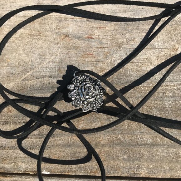 Tie Wrap Floral Rose Silver Bracelet Cuff Yoga Boho Biker - Picture 8 of 11